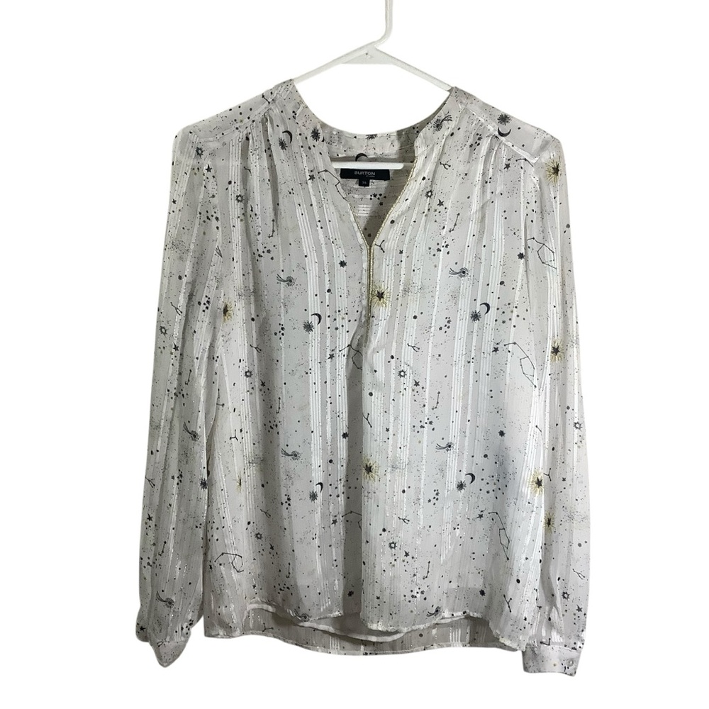 Burton of London Celestial Print Blouse with Mandarin Collar